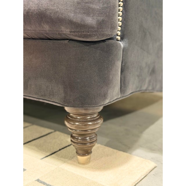 Metal Ethan Allen Hyde Sofa in Camby Indigo Performance Fabric With Nickel Nailhead Trim For Sale - Image 7 of 10