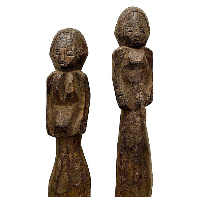 Figurative Vintage Hand Carved African Figures - a Pair For Sale - Image 3 of 8