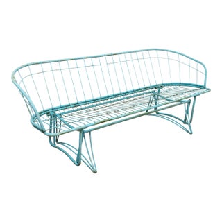 Vintage Mid Century Modern Turquoise Homecrest 3 Seater Atomic Glider Bench For Sale