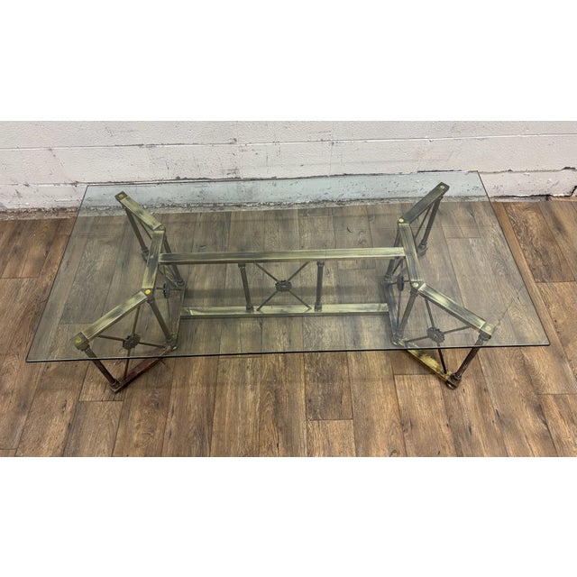 Vintage Maison Jansen Style Hollywood Regency Style Brass and Glass Coffee Table For Sale - Image 12 of 14