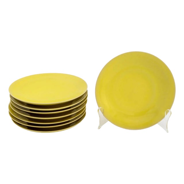 Rupert Spira Yellow Glazed Stoneware Plates, 8 For Sale
