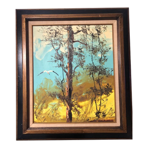 1976 Mid-Century Modern Morris Katz Original Impasto Bird Landscape Painting