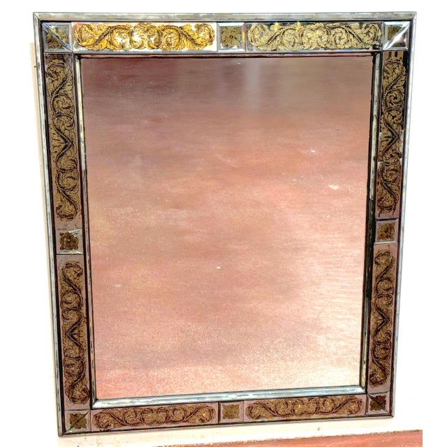 Maison Jansen (Atrib.) Eglomise Gilt Neoclassical Floral Trellis Jeweled Mirror For Sale - Image 9 of 18