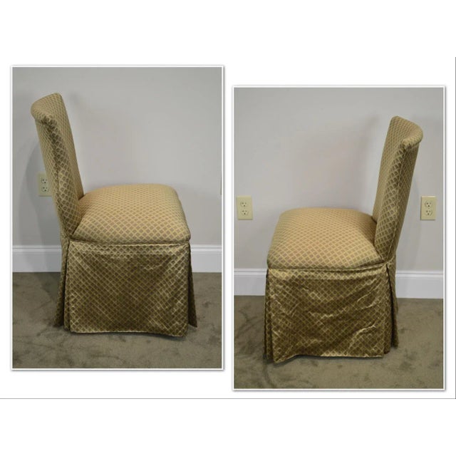 Traditional Custom Catania Dobby Lattice Silk Upholstered Boudoir Slipper Chairs - a Pair For Sale - Image 3 of 13