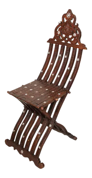 Moorish 19th Century Middle Eastern Inlaid Folding Chair