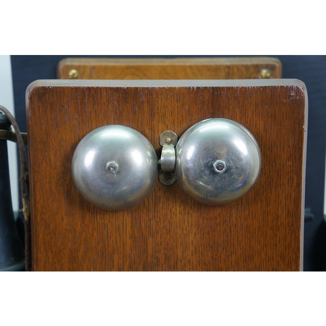 Antique Sears Roebuck & Co Oak Hand Crank Wall Telephone Phone on Stand 24" For Sale - Image 12 of 18