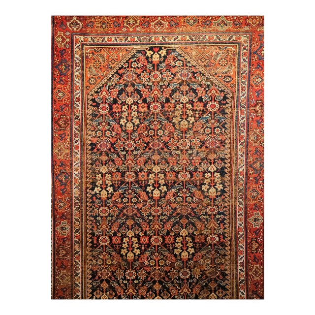 Antique Persian Malayer Gallery Rug, Hand-Knotted Wool, Geometric Pattern, 6x12, Navy & Red For Sale