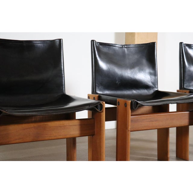 Fantastic set of 6 ‘monk’ chairs in black leather, designed by the renowned duo afra and tobia scarpa for molteni in...