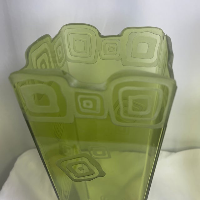 Glass Pair of Vintage Vases on Green Glass For Sale - Image 7 of 10