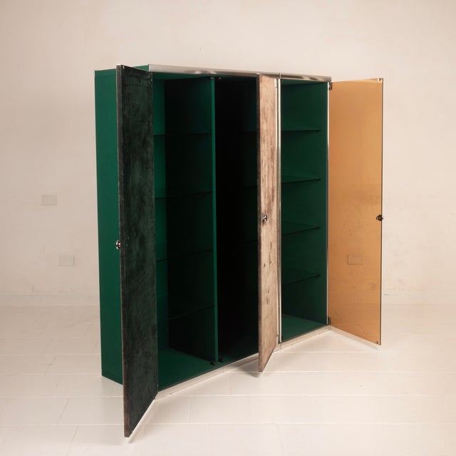 Glass Guido Faleschini Astro Smoked Glass and Suede Cabinets for i4 Mariani, 1979, Set of 2 For Sale - Image 7 of 18