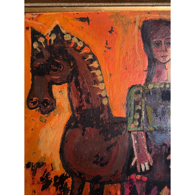Thomas Knitch (1925-2002) Modernist Figure With Horse Vintage Painting Framed For Sale - Image 4 of 10