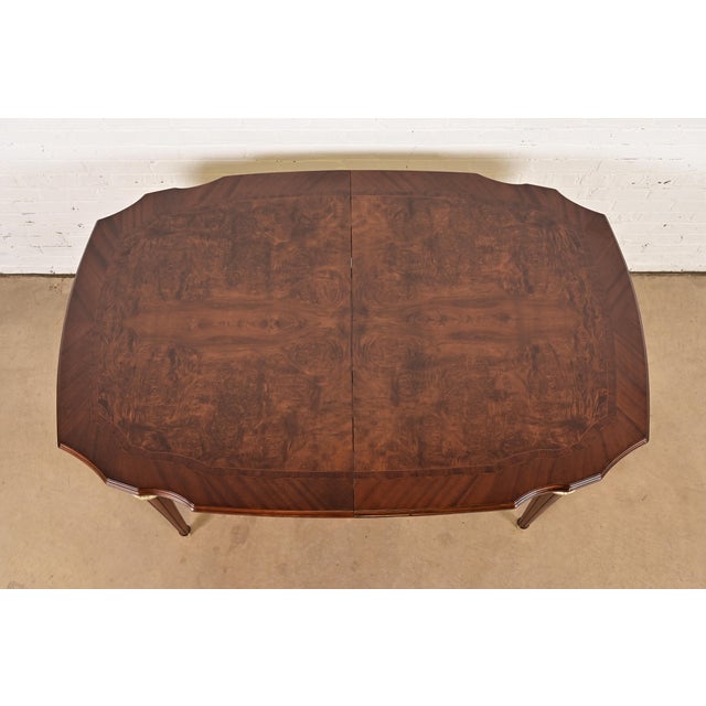 Henredon Style French Regency Louis XVI Carved Mahogany and Burl Wood Extension Dining Table, Newly Refinished For Sale - Image 9 of 14