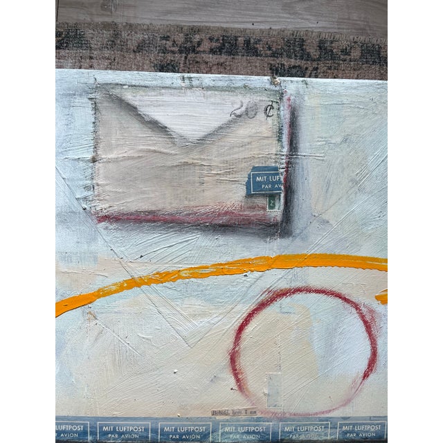 Coastal 2001 Tjasa Owen's "Letter in White" 12x12 White and Blue Canvas Painting For Sale - Image 3 of 8