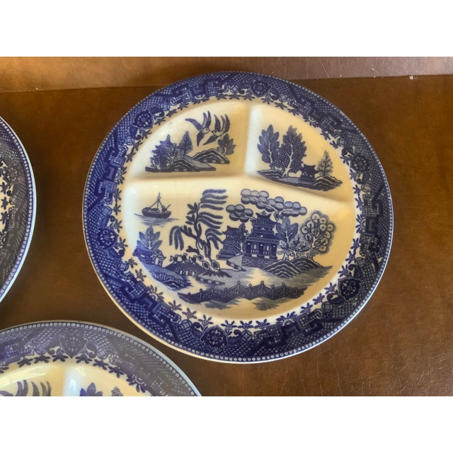Japanese Mid 20th Century Blue Willow 3 Sectioned Grill Plates Made in Occupied Japan Set of 3 For Sale - Image 3 of 6