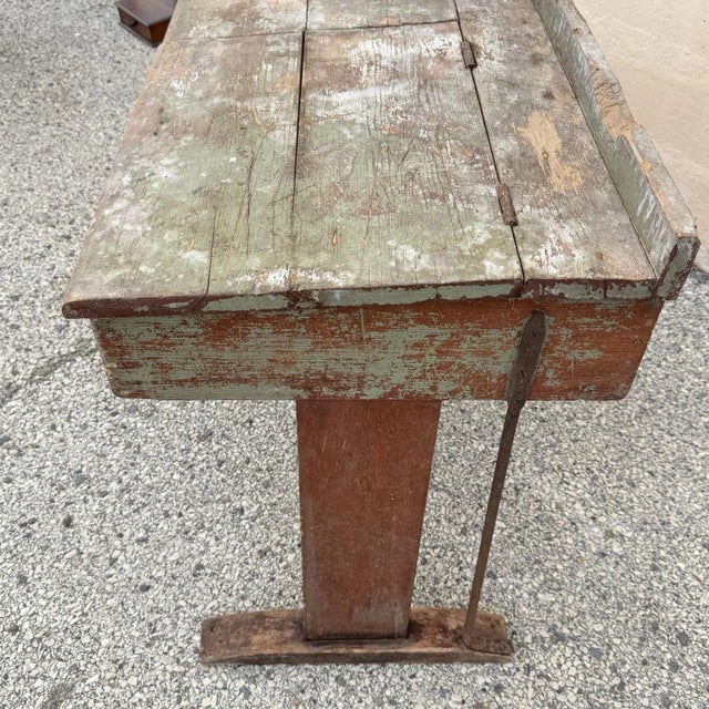 Antique French Primitive Rustic Green Distress Painted Flip Top Wood School Desk For Sale - Image 11 of 17