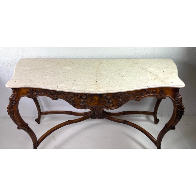 Antique Italian Marble Topped Hand Carved Walnut Console For Sale - Image 11 of 12