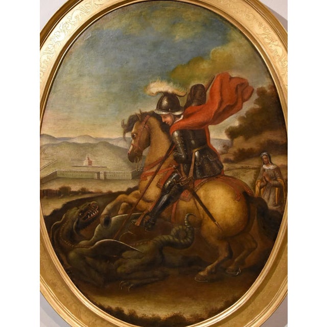 Follower of Raffaello Sanzio, Saint George & the Dragon, 1700, Oil on Canvas, Framed For Sale - Image 7 of 17