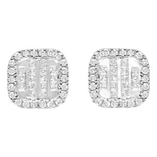 10K White Gold Invisible Set 1/2 Cttw Diamond Composite and Halo Stud Earrings (H-I Color, I1-I2 Clarity) For Sale