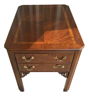 1970s Lane Altavista Mahogany Inlaid Chippendale One Drawer End Side Table