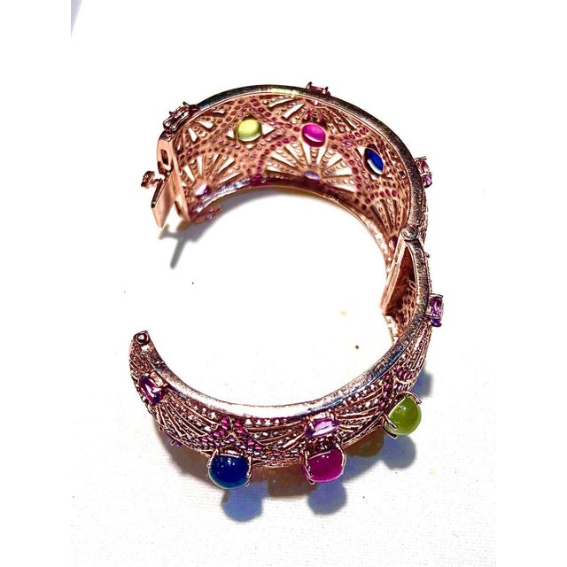 Baroque Bochic "Capri" Natural Ruby, Sapphire & Emerald Cuff Set In 18K Gold & Silver For Sale - Image 3 of 18
