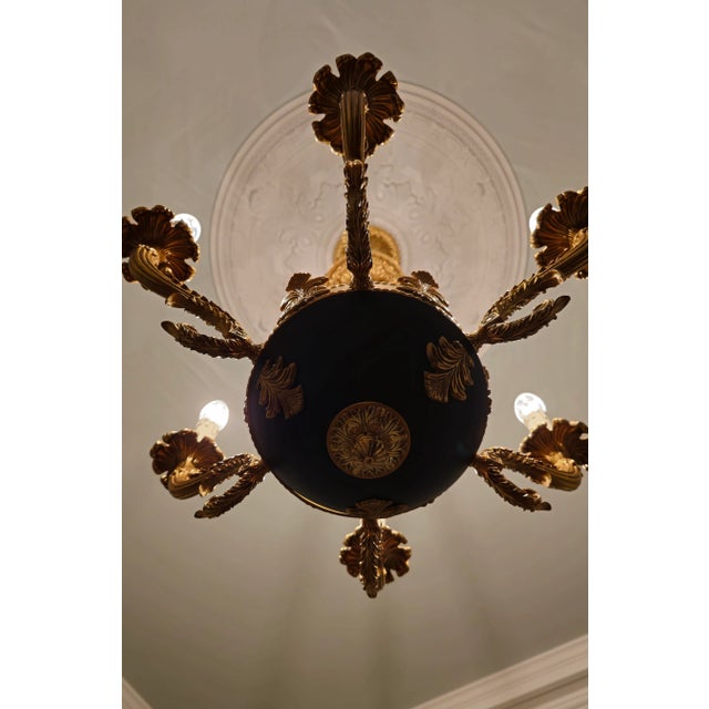 Small Brass Empire Lustre Chandelier in Antique Gold Finish For Sale - Image 11 of 12