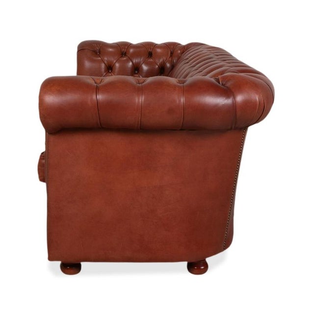 Vintage Chesterfield Leather Three-Seater Brown Sofa For Sale - Image 15 of 16