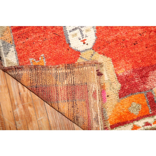 Red Vintage Zabihi Collection Turkish Pictorial Anatolian Red Runner - 3'1" x 9'4" For Sale - Image 8 of 9
