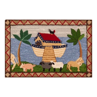 1920s Nazmiyal Collection American Folklore Hooked Rug Depicting Noah’s Ark For Sale