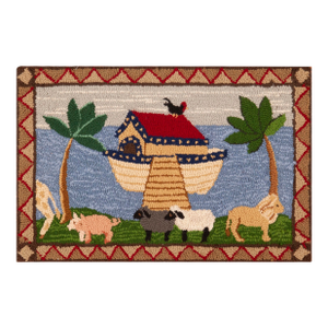 1920s Nazmiyal Collection American Folklore Hooked Rug Depicting Noah’s Ark