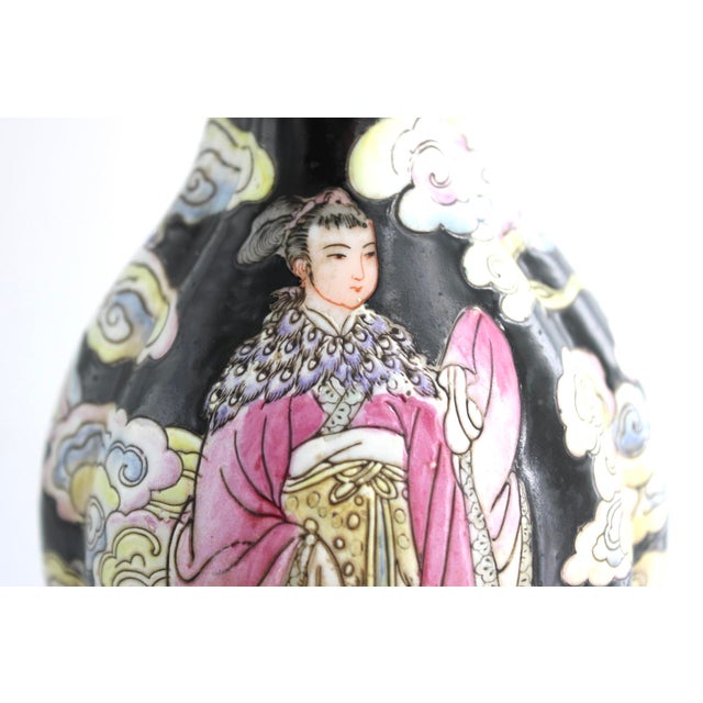 Black Antique Chinese Famille Noir Porcelain Vase, Double Gourd Shape, Qing Dynsty 15" For Sale - Image 8 of 13