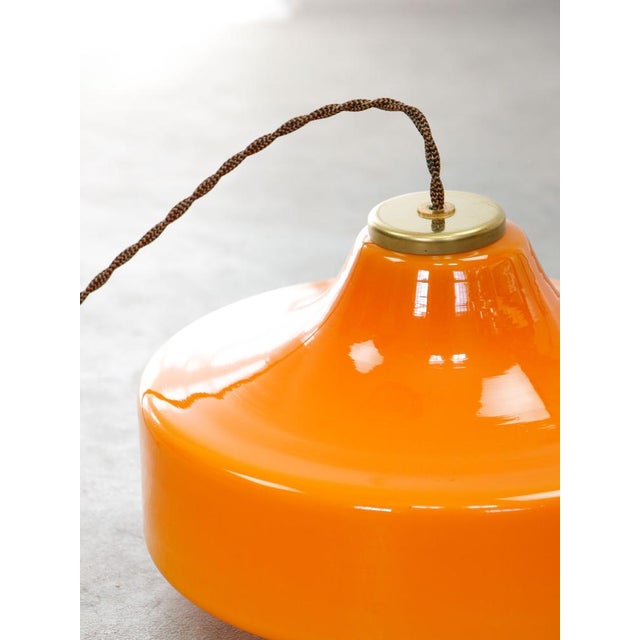 Mid-Century Modern Italian Pendant Lamp in Orange Glass and Brass For Sale - Image 16 of 18
