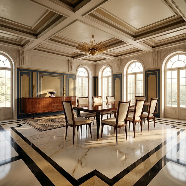 Art Deco French Elegance in Macassar Complete Dining Room with Fine Inlays, 1930s, Set of 8 For Sale - Image 13 of 18