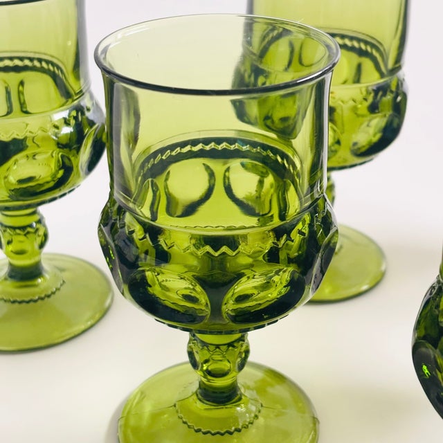 Indiana Glass Green Kings Crown Wine Goblets - Set of 6 For Sale In San Francisco - Image 6 of 10