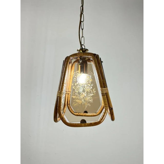 1950s Bamboo and Hand-Engraved Murano Glass Chandelier, Italy, 1950s For Sale - Image 5 of 10