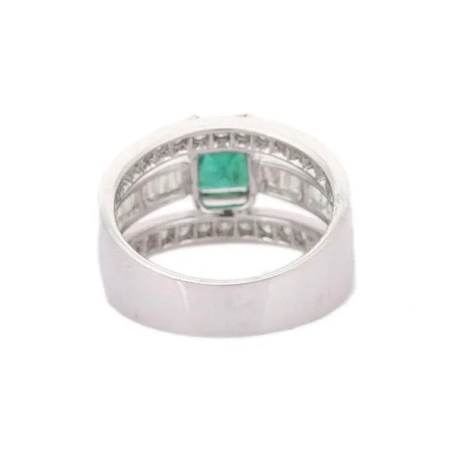 Not Yet Made - Made To Order Emerald Diamond Engagement Band Ring, 1.36ct in 18k White Gold Size 7 For Sale - Image 5 of 11