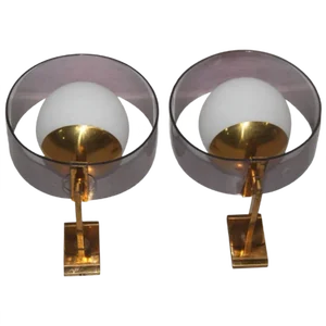 Vintage Acrylic Glass, Brass &amp; Glass Sconces from Stilux, Set of 2