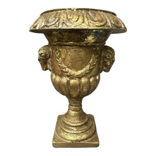 Gold Leaf Antique Urn Vase From Italy Planter Stucco Vase 1960's For Sale