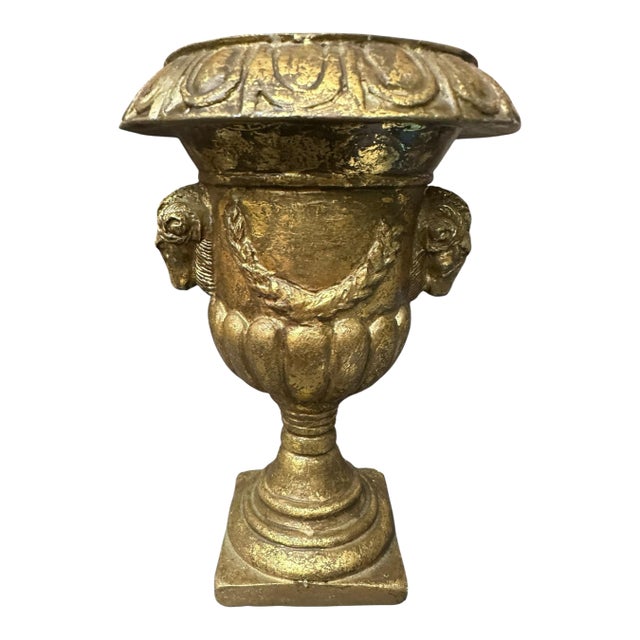 Gold Leaf Antique Urn Vase From Italy Planter Stucco Vase 1960's For Sale