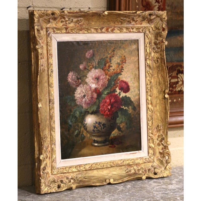 Bring French elegance to a living room, dining room, bedroom, or entry with this beautiful antique floral still life....