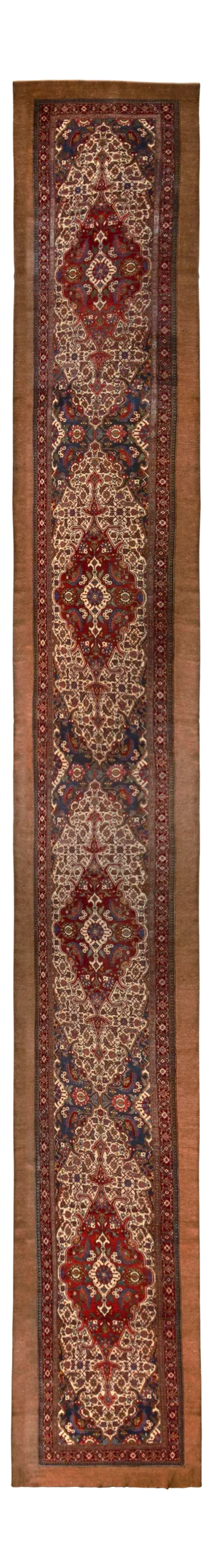 Antique Sarab Rug Red and Beige Brown Persian Runner - Floral Medallion