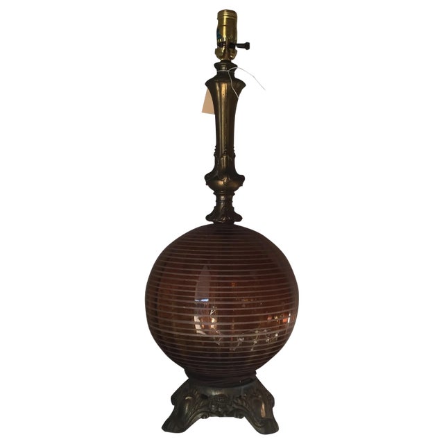 Vintage Lamp With Amber Glass Details For Sale