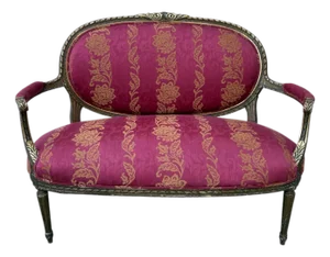 Antique Circa 1900 Louis XVl Style Gilt Carved Wood & Upholstered Settee