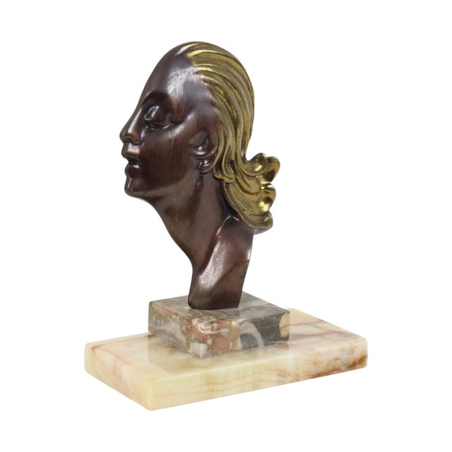 1930s Bronze Art Deco Sculpture of a Woman on Marble, 1930s For Sale - Image 5 of 16