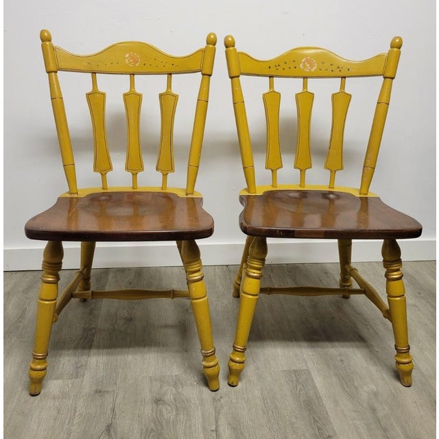 Antique Temple-Stuart Mustard Painted Country Dining Chairs, Set of 4 For Sale In Raleigh - Image 6 of 14