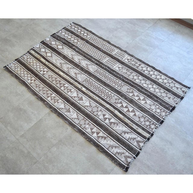Brown Vintage Primitive Rug Hand Woven Cotton Anatolian Kilim Rug - 3'8" X 5'6" For Sale - Image 8 of 10