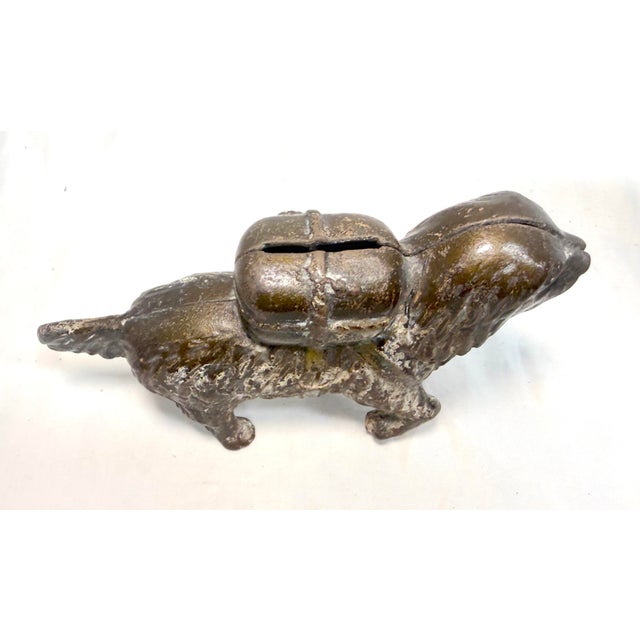 Figurative Antique Early 1900's Cast Iron St Bernard Dog Pack Still Coin Bank a.c. Williams For Sale - Image 3 of 10
