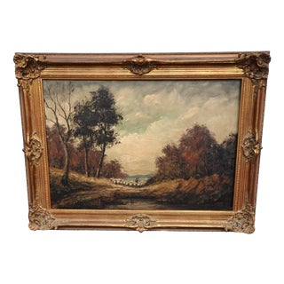H. Schmidt, Shepherd in a Landscape, 1950s, Oil on Canvas, Framed For Sale