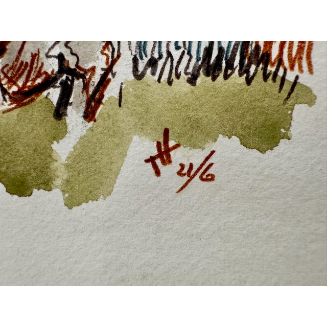 1960s Henry Emil Salloch Original Watercolor on Paper Castle Ruins With Cow, 1966. For Sale - Image 5 of 7