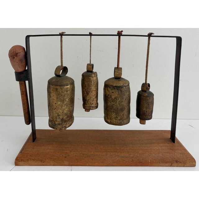 Vintage Cast Brass Bells – Rustic Hanging Bell Set For Sale - Image 13 of 13