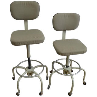 Vintage Industrial Adjustable Drafting Stools - A Pair For Sale